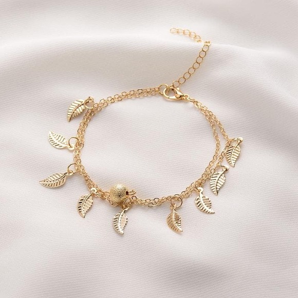 Gold Leaf Anklet Fashion Jewelry - Picture 4 of 4